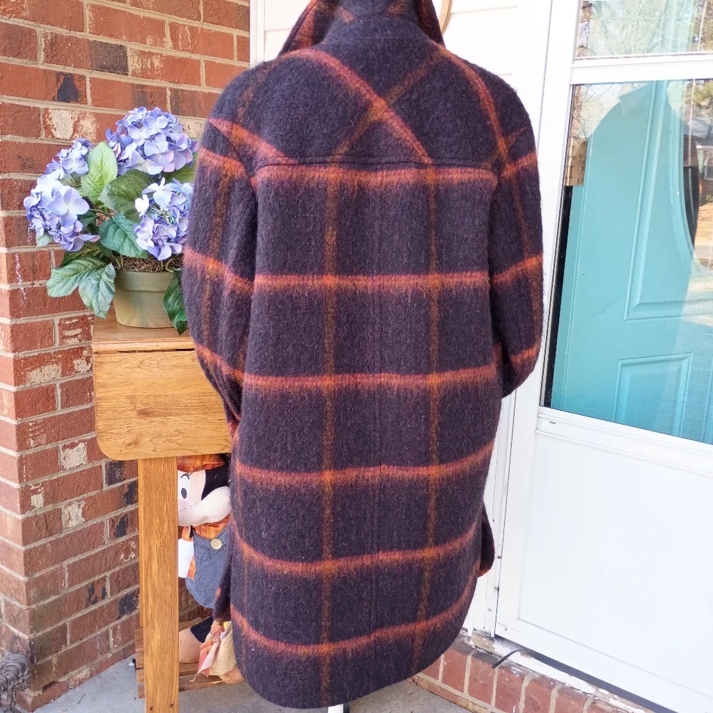 MADEWELL SZ S OVERSIZED SOICED RUM WINDOWPANE LONG COAT NWOT RTL $199 - Picture 2 of 11